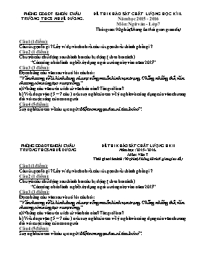 Đề thi khảo sát chất lượng học kỳ II môn Ngữ văn Lớp 7 - Năm học 2015-2016 - Trường THCS Nhuế Dương (Có đáp án)